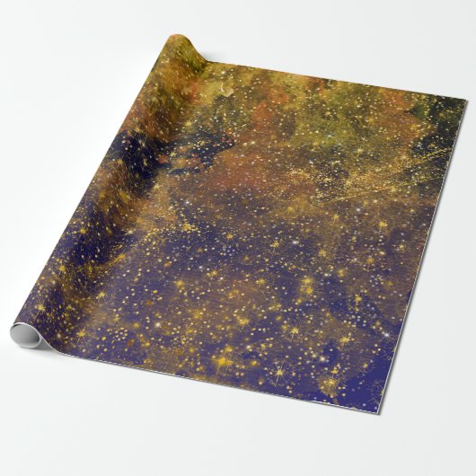 Golden Stars Galaxy Celestial Firmament Mustard Geschenkpapier (Ungerollt)
