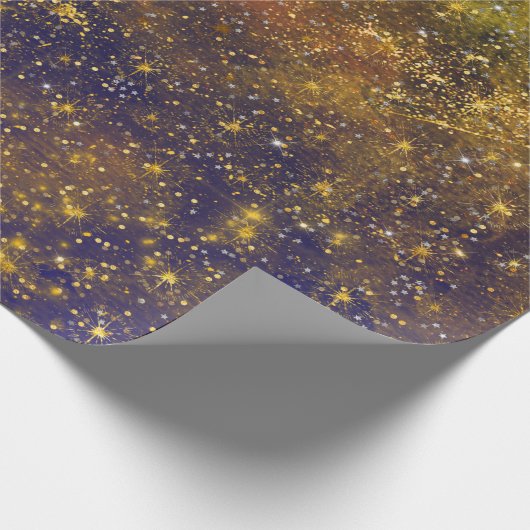 Golden Stars Galaxy Celestial Firmament Mustard Geschenkpapier (Ecke)