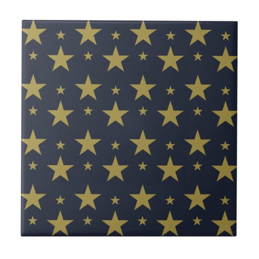 Golden Stars on Navy Blue - Elegant und zeitlos Fliese (Vorderseite)