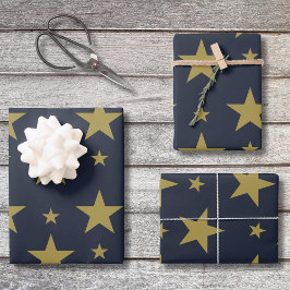 Golden Stars on Navy Blue - Elegant und zeitlos Geschenkpapier Set