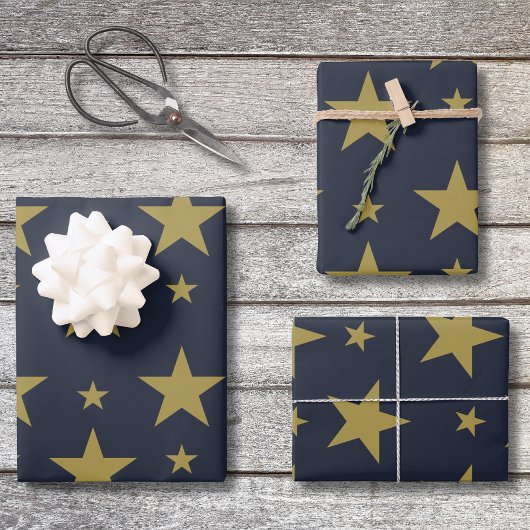 Golden Stars on Navy Blue - Elegant und zeitlos Geschenkpapier Set