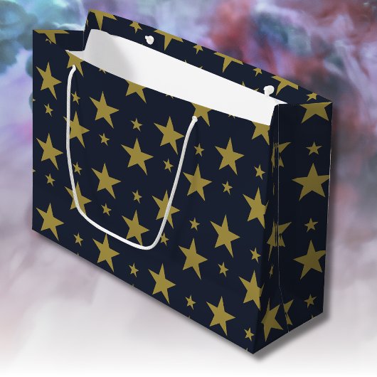 Golden Stars on Navy Blue - Elegant und zeitlos Große Geschenktüte