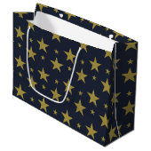 Golden Stars on Navy Blue - Elegant und zeitlos Große Geschenktüte (Vorderseite Schrägansicht)