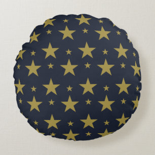 Golden Stars on Navy Blue - Elegant und zeitlos Rundes Kissen