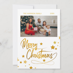 Golden Stars Weihnachtstypografie Ein Foto Feiertagskarte