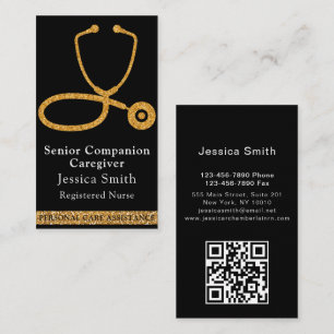 Golden Stethoscope Sparkling Nurse Caregiver Visitenkarte