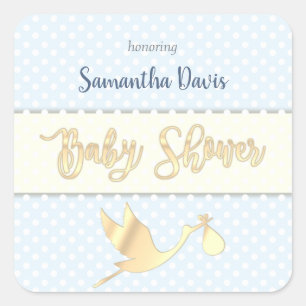 Golden Stork Baby Boy Babydusche Quadratischer Aufkleber