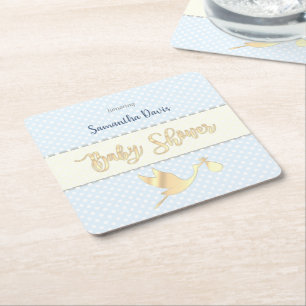 Golden Stork Baby Boy Babydusche Rechteckiger Pappuntersetzer