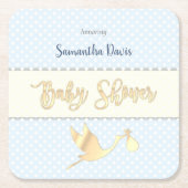 Golden Stork Baby Boy Babydusche Rechteckiger Pappuntersetzer (Vorderseite)