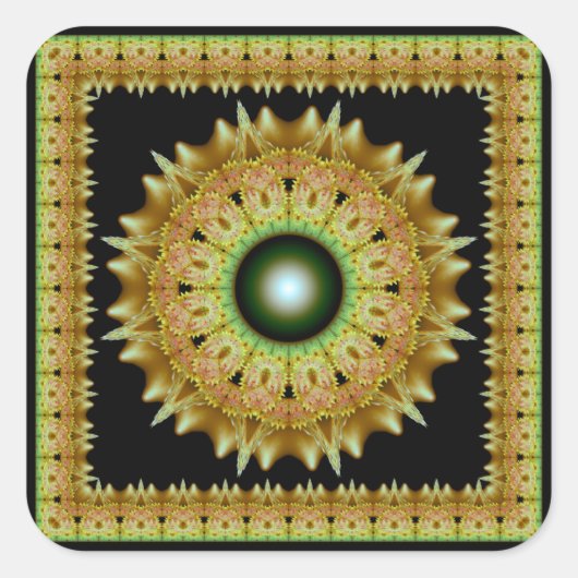 Golden strahlend Mandala Quadrat Aufkleber (Vorderseite)