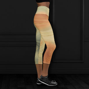 Golden Strata Peach Burnt Orange Green Agate Capri Leggings