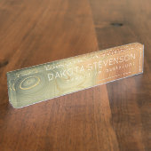 Golden Strata | Peach Burnt Orange Green Agate Namensplakette (Seite)