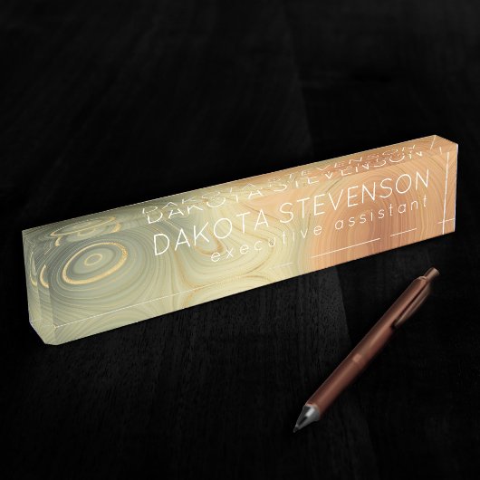 Golden Strata | Peach Burnt Orange Green Agate Namensplakette