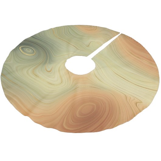 Golden Strata | Peach Burnt Orange Green Agate Polyester Weihnachtsbaumdecke (Schrägansicht)