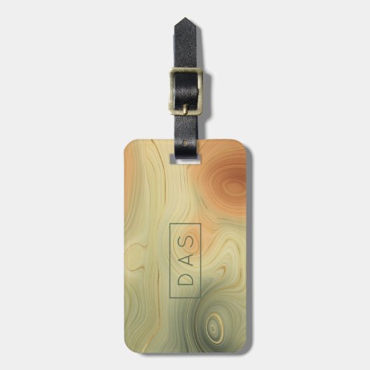 Golden Strata | Peach Orange Green Agate Monogram Gepäckanhänger (Vorderseite vertikal)