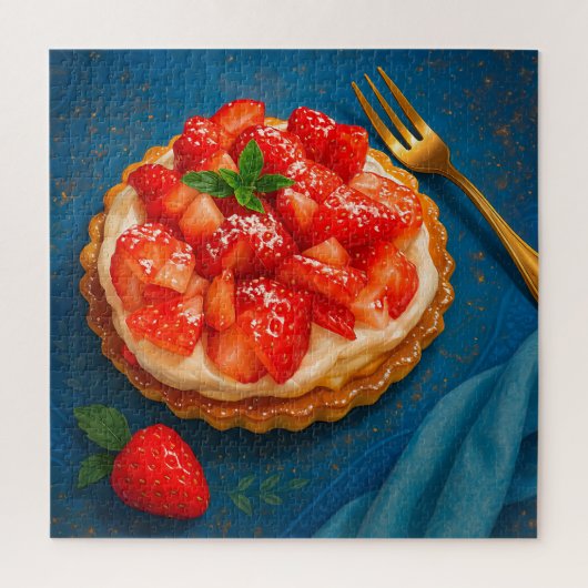 "Golden Strawberry Tart - Elegantes Dessertpuzzle" Puzzle (Vertikal)