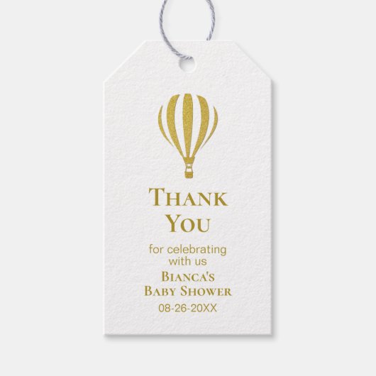 Golden Striped Balloon Baby Dusche Vielen Dank Geschenkanhänger (Vorderseite)