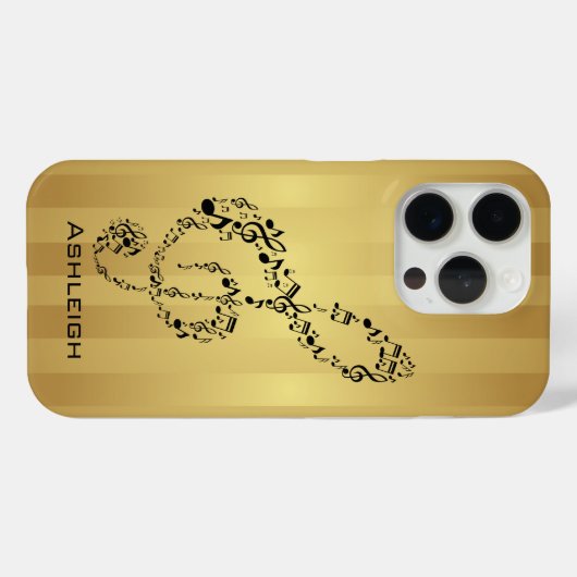 Golden Stripes Black Treble Clef Musiknoten Case-Mate iPhone Hülle (Rückseite (Horizontal))