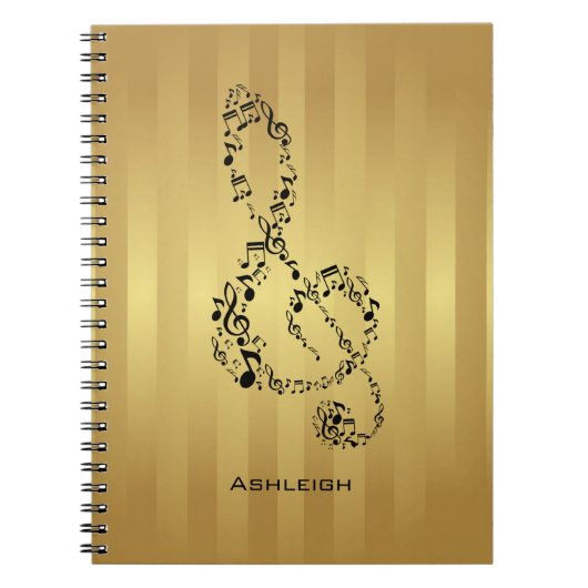 Golden Stripes Black Treble Clef Musiknoten Notizblock (Vorderseite)