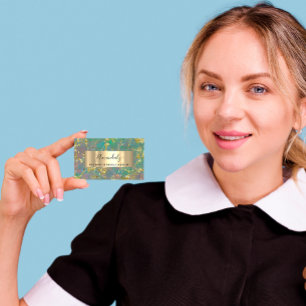 Golden Strokes Beauty Shop Marble Teal Green Visitenkarte