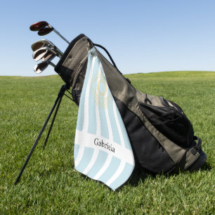 Golden Stylish Stripes Soft Blue Dainty Grey Eye Golfhandtuch