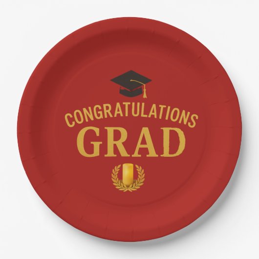 Golden Success Graduation Party Theme - Red & Gold Pappteller (Vorderseite)