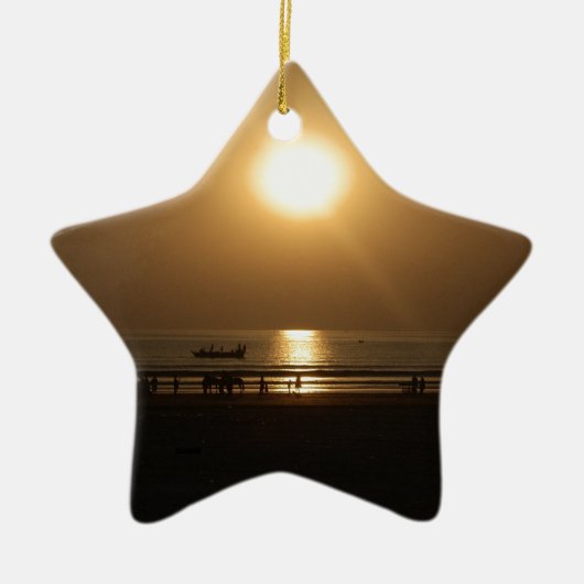 Golden Summer Sunset Reflektion am Strand Keramikornament (Vorne)