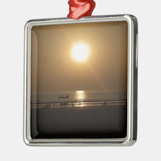 Golden Summer Sunset Reflektion am Strand Ornament Aus Metall (Links)