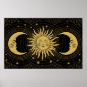 Golden Sun-Moon am Mitternachtsschwarzen Himmel Poster (Vorne)