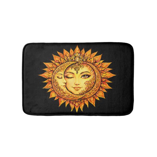 Golden Sun Moon Boho Goddess | Celestial Mandala Badematte (Vorderseite)