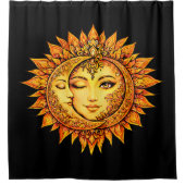 Golden Sun Moon Boho Goddess | Celestial Mandala Duschvorhang (Vorderseite)