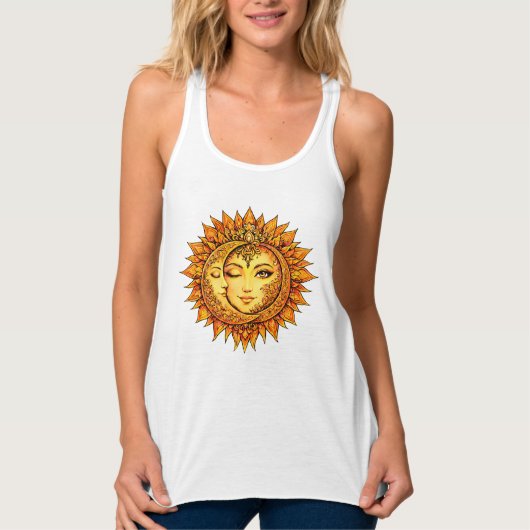 Golden Sun Moon Boho Goddess | Celestial Mandala Tank Top (Vorderseite)