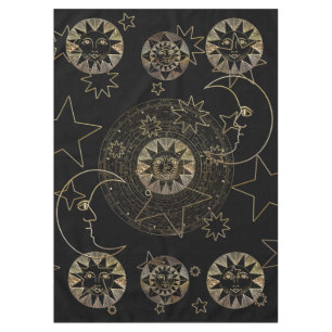Golden Sun Moon Stars Celestial Astronomie Kunst Tischdecke