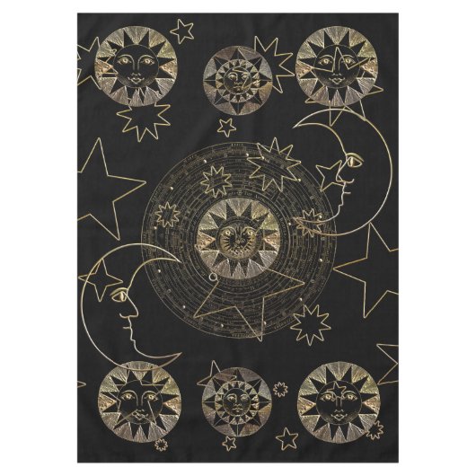 Golden Sun Moon Stars Celestial Astronomie Kunst Tischdecke (Vorderseite)