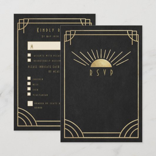 Golden Sunburst wedding RSVP Karte (Vorne/Hinten)