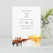 Golden Sundown Sky Pier Angeln Einladung (Stehend Vorderseite)