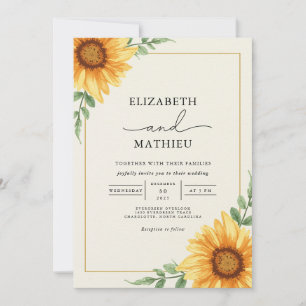 Golden Sunflower Accent Wedding Einladung