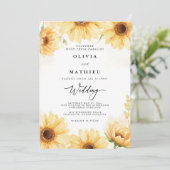 Golden Sunflower Bloom Wedding Einladung (Stehend Vorderseite)