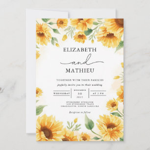 Golden Sunflower Bloral Border Hochzeit Einladung