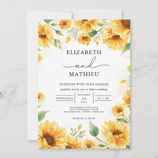 Golden Sunflower Bloral Border Hochzeit Einladung