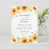 Golden Sunflower Border Accent Wedding Einladung (Stehend Vorderseite)