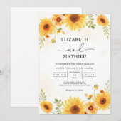 Golden Sunflower Border Accent Wedding Einladung (Vorne/Hinten)