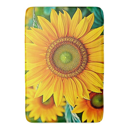 Golden Sunflower Field Serenity Design Badematte (Vorderseite Vertikal)