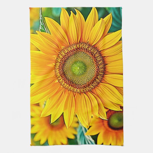 Golden Sunflower Field Serenity Design Geschirrtuch (Vertikal)