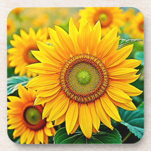 Golden Sunflower Field Serenity Design Getränkeuntersetzer