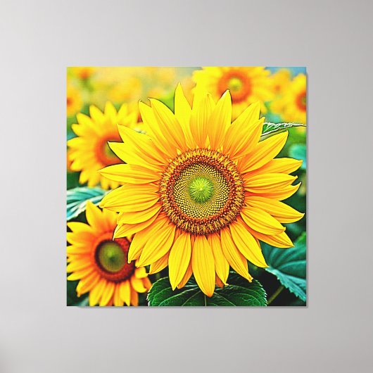 Golden Sunflower Field Serenity Design Leinwanddruck (Vorderseite)