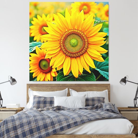 Golden Sunflower Field Serenity Design Leinwanddruck (Insitu (Schlafzimmer))
