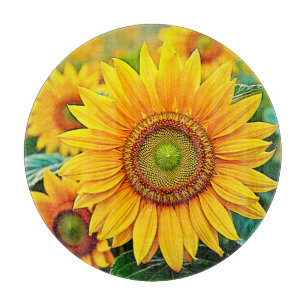 Golden Sunflower Field Serenity Design Schneidebrett
