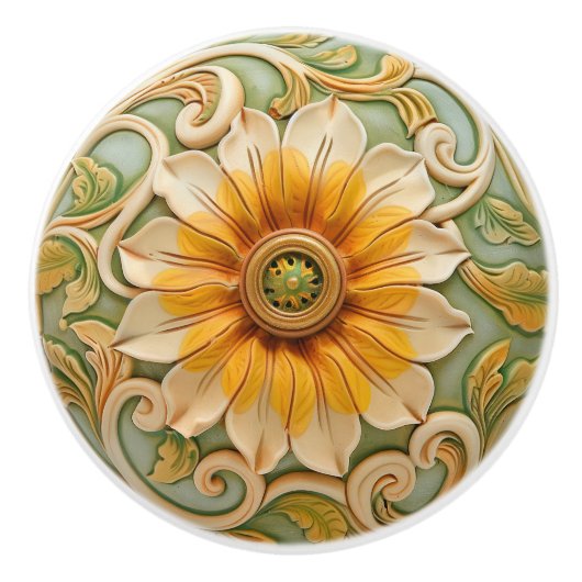 Golden Sunflower Glory Keramik Knoblauch Pull Keramikknauf (Vorderseite)