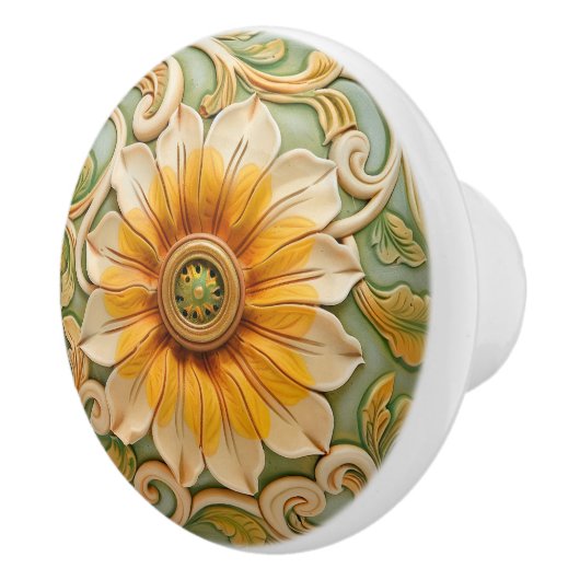 Golden Sunflower Glory Keramik Knoblauch Pull Keramikknauf (Rechts)